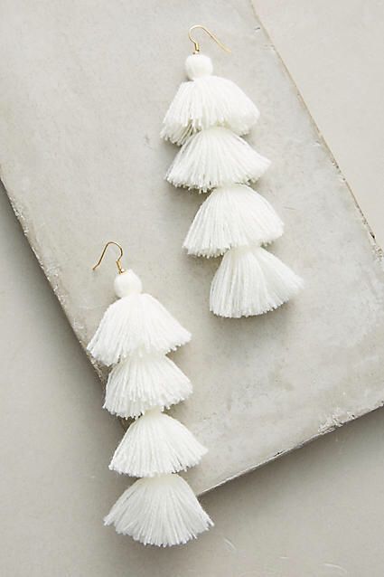 Tassel earrings Blue Drop Earrings, Earrings Ideas, Estilo Hippie, White Tassel, Anthropologie Jewelry, Tassel Earrings, Womens Fashion Trends, Beautiful Earrings, In Style