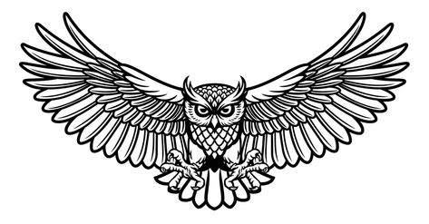 Bird owl Royalty Free Vector Image - VectorStock Owl With Open Wings, Mascot Drawing, Traditional Owl Tattoos, Owl Mascot, Owl Tattoo Drawings, Grace Tattoos, Flying Owl, Open Wings, Egypt Tattoo