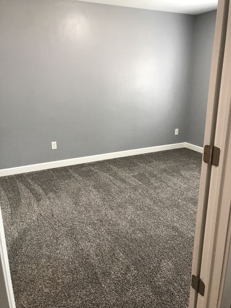 Gray Carpet Nursery, Room Ideas With Grey Carpet, Basement Carpet And Paint Combinations, Dark Gray Carpet Living Room Ideas, Gray Walls Gray Carpet, Gray Walls Carpet Color, Gray Walls With Carpet, Paint With Gray Carpet, Dark Carpet Basement