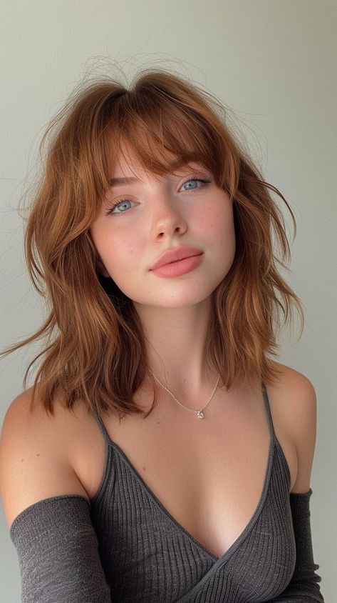 Bangs For Round Face, Ginger Hair Color, Bangs With Medium Hair, Round Face Haircuts, Short Hair Haircuts, Short Hair With Bangs, Shoulder Length Hair, Ginger Hair, Hairstyles Haircuts