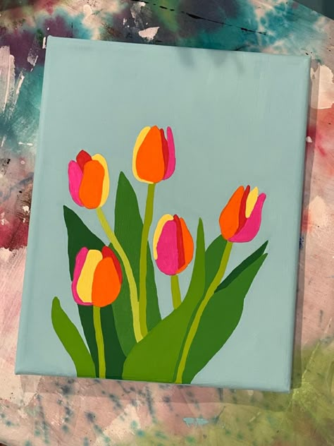 “Bright Tulips” #acrylic #acrylicpainting #tulips #folkartpaints #faitholiviaart #art #artstudio #artstudent #artist Cute Easy Flower Paintings Acrylic, Living Room Acrylic Painting Ideas, Tulip Painting Canvas, Spring Painting Ideas On Canvas Easy, Bright Acrylic Painting Ideas, Aesthetic Diy Painting, Cute Spring Paintings Easy, Easy Spring Acrylic Painting Ideas, Summer Easy Painting Ideas