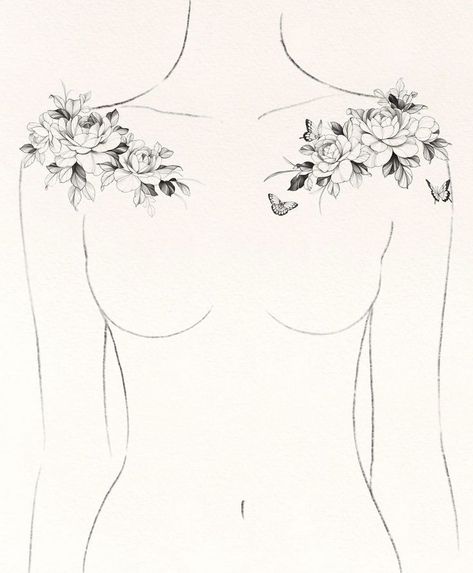 Chest Tattoo Template Female, Shoulder Template Tattoo, Collar Bone Tattoo Template, Chest Flower Tattoo Female, Tattoo Sleeve Template, Floral Collar Bone Tattoo, Chest Shoulder Tattoo Female, Chest Tattoo Template, Flower Chest Tattoo Female