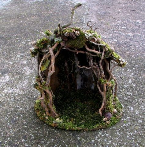 Elfin Shelter Custom Order by pandorajane on Etsy Takken Decor, Fairy Tree Houses, Fairy Garden Furniture, Garden Retreat, Simple Garden, Fairy Village, Fairy House Diy, Fairy Garden Crafts, Fairy Garden Designs