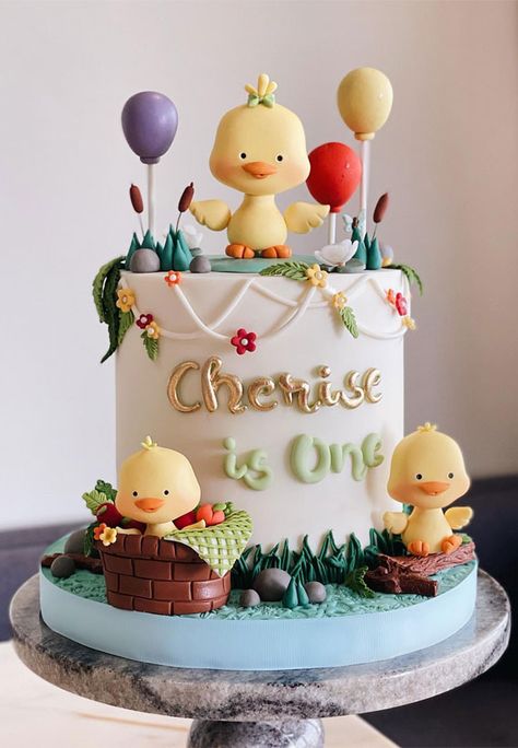 cute duck cake, first birthday cake, first birthday cake ideas, first birthday cake, 1st birthday cake, cute first birthday cake Duckling Cake Ideas, Duck Themed 1st Birthday Cake, Yellow Duck Birthday Cake, Duckling Birthday Party, Duck Cakes Birthday, Birthday Cake Duck, Duck Theme Cake, Duck Cake Ideas, Duck Themed 1st Birthday