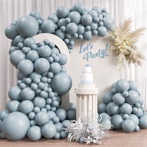 Dusty Blue Balloons, Blue Balloon Arch, Balloon Arch Kit, Blue Balloon, Balloon Pump, Arch Kit, Blue Balloons, Baby Shower Gender Reveal, White Ribbon