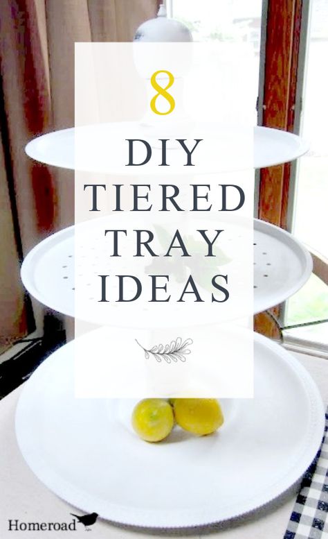 DIY tiered tray with overlay Tiered Food Tray Ideas, How To Make Two Tier Tray, Making A Tiered Tray Diy, Making A Tiered Tray, How To Make 3 Tier Stand Diy, Diy Dessert Tray Tiered Stand, Diy 3 Teir Tray, Tiered Platters Diy, 3 Tired Food Tray Diy