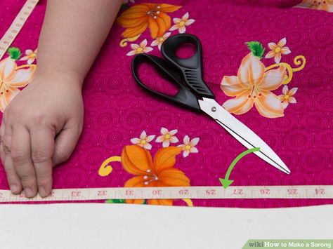 How to Make a Sarong: 14 Steps (with Pictures) - wikiHow Diy Sarong Skirt, Sarong Tutorial, Sarongs Diy, Diy Bathing Suit, Pareo Skirt, Sarong Dress, Sarong Wrap, Sarong Skirt, How To Make Skirt