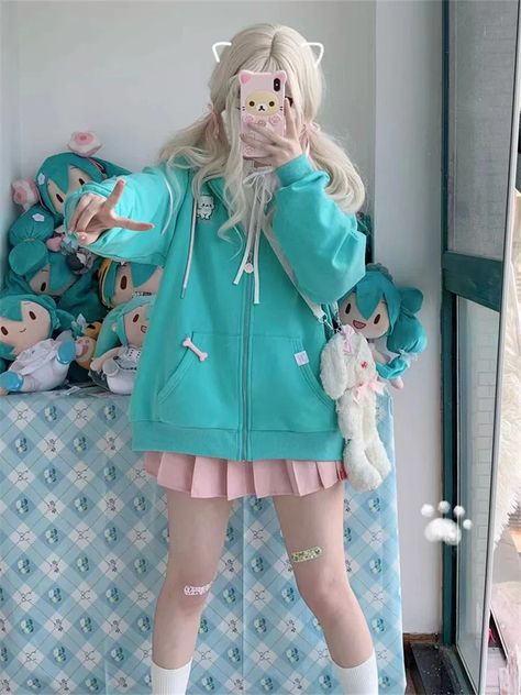 QWEEK Y2K Coquette Harajuku Kawaii Oversized  Zip Up Hoodie Women Cat Ear Japanese Cute Sweet Lolita Kawaii Swimwear, Zip Up Hoodie Women, Japanese Y2k, Beige Sweatshirt, Sweet Cat, Hoodie Women, Cat Ear, Japanese Street Fashion