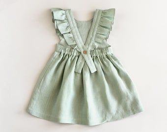 Ruffled Baby Dress, Linen Apron Dress, Linen Wedding Dress, Girls Pinafore, Baby Girl Princess Dresses, 1st Birthday Dresses, Easter Dresses, Frilly Dresses, Kids Party Dresses