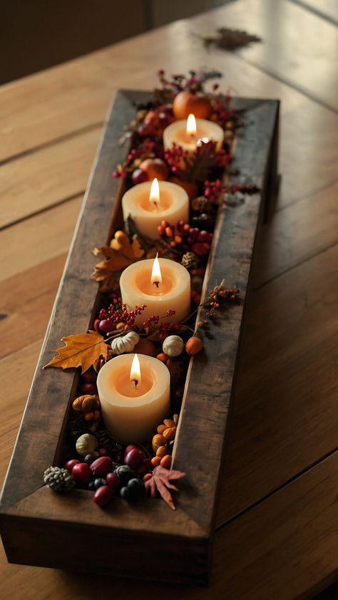 Get inspired by these DIY Fall Thanksgiving decor ideas From table centerpieces to candle centerpieces Hobby Lobby has everything you need for a cozy front porch living room outdoor space farmhouse kitchen porch or modern home Enjoy decorating with unique fall touches this season Thanksgiving Dough Bowl Centerpiece, Rectangle Table Centerpieces For Home, Wooden Box Decoration Ideas, Rectangle Tray Decor Ideas, Diy Fall Centerpieces For Table, Simple Fall Centerpieces, Thanksgiving Centerpieces Table, Fall Table Decorations, Simple Thanksgiving Table Decor