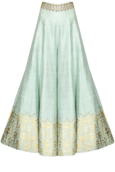 This Sharara set features a mint green anarkali kurta in dupion base with white yellow flowers embroidery on the yoke. The sleeves of this sharara set appliqued Mint Green Sharara, Mint Green Anarkali, Green Sharara, White Yellow Flowers, Green Anarkali, Sharara Designs, Sharara Pants, Haldi Outfit, Salwar Designs