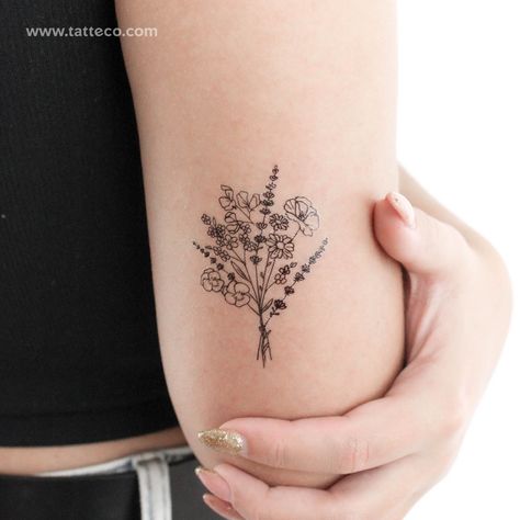 Flower bouquet temporary tattoo. Nº of tattoos 3 Size 2.5 in / 6.4 cm (height) Flower Bouquet Back Tattoo, Dainty Bouquet Tattoo, Flower In Vase Tattoo, Birth Flower Tattoos Bouquet, Wedding Bouquet Tattoo, Flower Boquettes Tattoos, Tattoo Flower Bouquet, Bouquet Of Flowers Tattoo, Sister Tattoo Designs