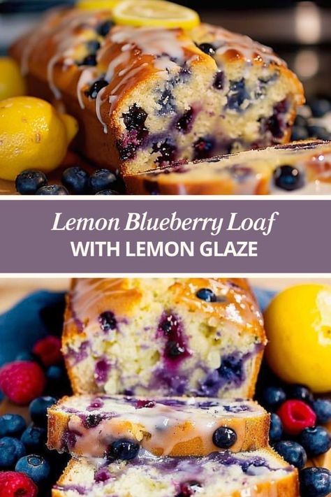 Lemon Blueberry Loaf with Lemon Glaze Glazed Lemon Blueberry Loaf, Lemon Loaf Glaze Recipe, Lemon Loaf Glaze, Blueberry Lemon Loaf Recipe, Lemon Blueberry Loaf With Lemon Glaze, Blueberry Loaf Cake Recipes, Lemon Blueberry Recipes, Blueberry Loaf Bread, Blueberry Loaf Recipe