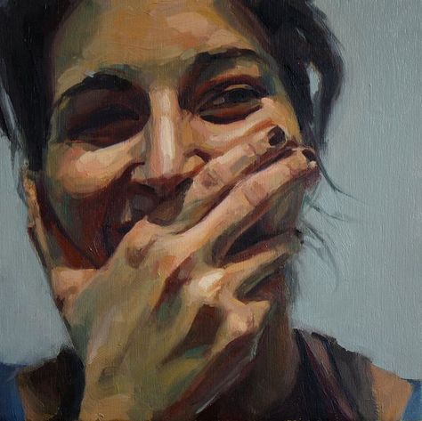 "Minicuadro" - David Fernandez Saez {contemporary artist female head woman face smile portrait painting} Giddy !! Painting Ideas Face, Joy Artwork, Joy Painting, Painting Faces, Figurative Kunst, Kunst Inspiration, Portrait Paintings, Art Portrait, Drawing Tutorials