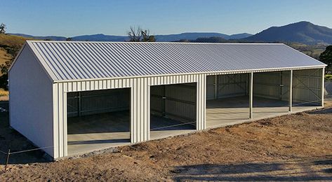 Farm Sheds & Rural Steel Buildings - ShedSafe® Accredited & 100% Aussie Steel - Call 1800-764-764 Tractor Shed Ideas, Farm Storage Buildings, Farm Equipment Storage, Farm Storage, Livestock Barn, Building A Storage Shed, Modern Warehouse, Farm Shed, Steel Sheds