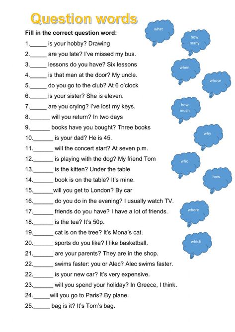 Wh questions interactive activity for A1. You can do the exercises online or download the worksheet as pdf. Wh Questions Exercises, English Liveworksheet, Wh Questions Activities, Question Words, Teaching Esl, Worksheets For Grade 3, English Worksheet, English Exercises, Basic English