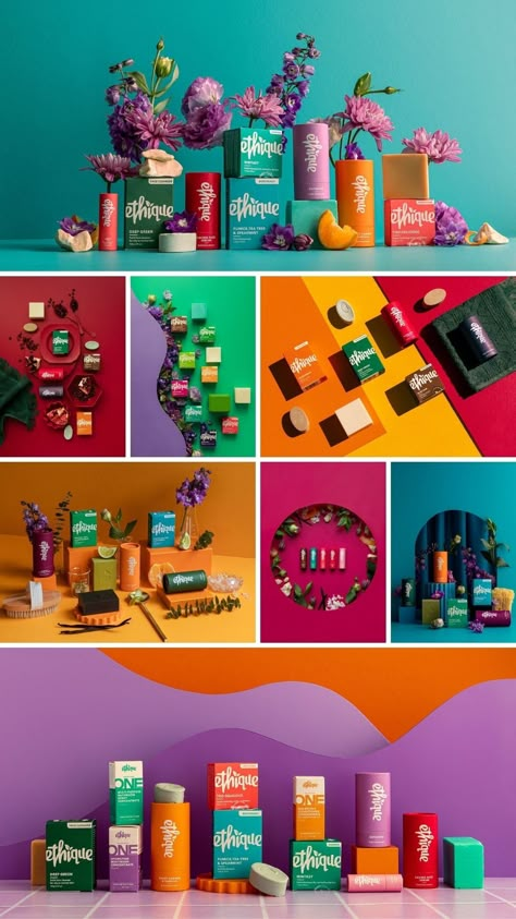 3d And Photography, Mood Board Product Design, Packaging Design Photography, Product Group Photography, Vibrant Product Photography, Funky Product Photography, Still Photography Ideas, Multiple Product Photography, Mood Boards Photography