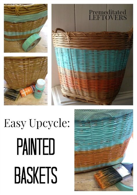 How To Paint A Basket, How To Paint Baskets, Basket Painting Ideas, Diy Painted Baskets, Paint A Basket, Paint Baskets, Basket Painting, Painting Baskets, Easy Upcycle