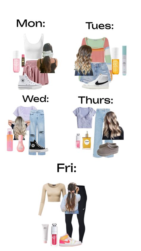 Outfits of the week!! || part 1 Outfits Of The Week Summer, 2024 Back To School Outfits, Days Of The Week Outfits, Outfits For The Weekend, Teen Clothes Shops, Outfits For The Week, Shuffles Outfits, Cute Easy Outfits For School, A Week Of Outfits