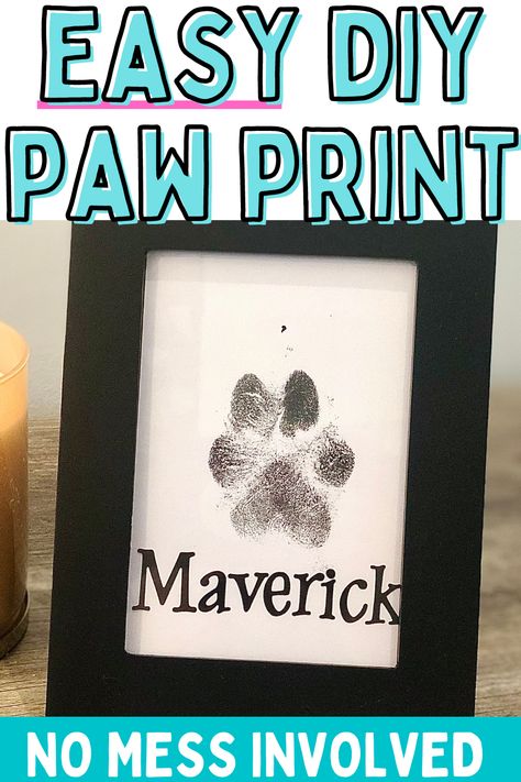 This easy DIY paw print portrait is such a fun dog craft project. It makes the perfect wall art and a precious keepsake. No mess inolved in this DIY tutorial. Puppy Paw Print Art Diy, Diy Dog Print Ornament, Diy Pet Paw Print, Diy Pet Gifts Craft Ideas, Diy Dog Paw Print Paint, Dog Paw Print Craft Diy, Dog Paw Print Keepsake Diy, Diy Dog Keepsake, Dog Nose Print Art Diy