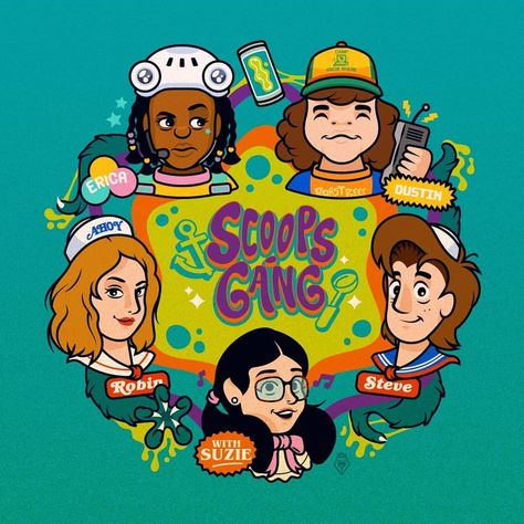 Scoops Troop Fanart, Scooby Doo Fan Art, Scooby Doo Fanart, Scoop Troop, Steve Dustin, Robin Steve, Scoops Ahoy, Brother Presents, Stranger Things Poster