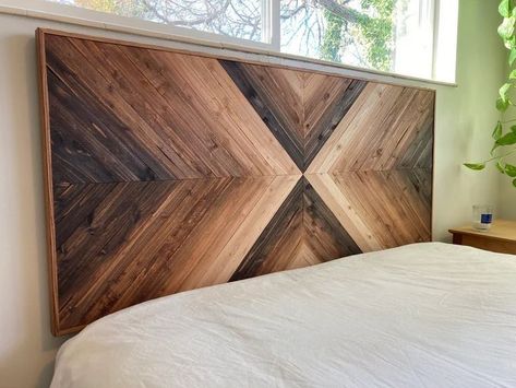 Chevron Wood Headboard, Ombre Wood Wall Art, Wood Pattern Headboard, Wood Art Headboard, Wood Chevron Wall, Custom Wood Headboard, Herringbone Wall Wood, Tall Wood Headboard, Diy Chevron Headboard