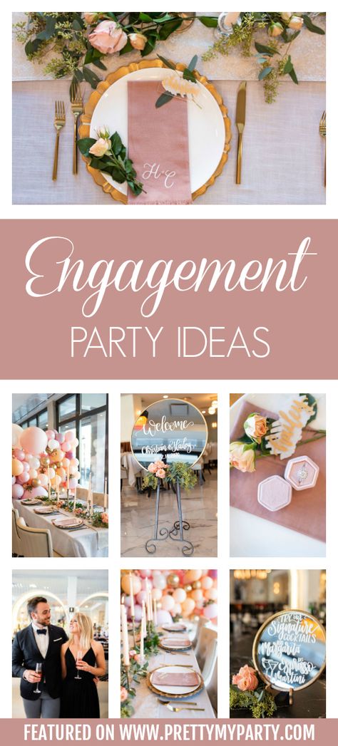 Valentine’s Day Engagement Party Table Centerpiece For Engagement Party, Valentines Engagement Party Ideas, Pink Engagement Theme, Engagement Party Rose Gold, Rose Gold Engagement Party Ideas, Rose Gold Engagement Party Decorations, Engagement Dinner Ideas Decor, Engagement Party Tablescape, Simple Engagement Party Decor