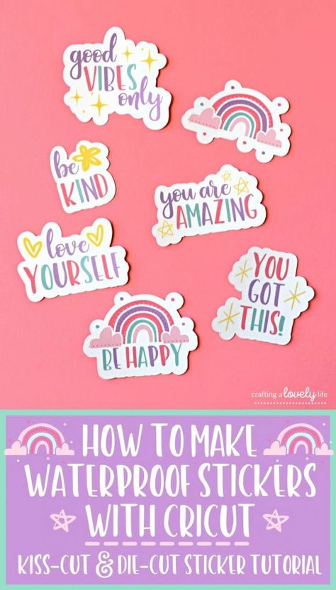 How To Make Waterproof Stickers Diy, Ways To Use Stickers Creative, Creating A Sticker Business, Cricut Waterproof Stickers, Making Vinyl Stickers With Cricut, Cricut Projects Beginner Stickers, How To Make Water Proof Stickers, Die Cut Stickers Cricut, How To Make Vynil Stickers On Cricut