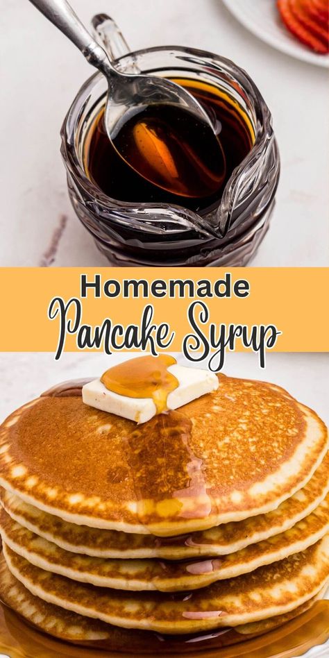 This homemade pancake syrup recipe is easy to make with just four simple ingredients and has the delicious maple flavor everyone loves! Home Made Maple Syrup Recipes, Maple Syrup Recipes Homemade, Homemade Syrup For Pancakes Easy, Vanilla Pancake Syrup, Homemade Maple Syrup Easy, Home Made Syrup Easy, Homemade Maple Syrup Recipe, Pancakes With Syrup Inside, Homemade Pancake Syrup Easy