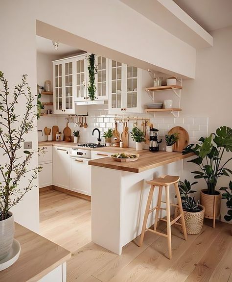 Small Open Plan Kitchens, Interior Dapur, Small Kitchen Decor, Kitchen Inspiration Design, Cabinets Kitchen, Apartment Kitchen, Tiny Kitchen, Home Design Decor, Kitchen Design Small