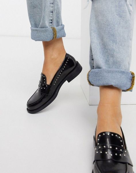 - Shop now at Pull&Bear! #pullandbear #shoes #loafers Studded Loafers, Basket Style, Leather Loafer Shoes, Leather Moccasins, Black Loafers, Tassel Loafers, Studded Leather, Work Shoes, Loafers For Women