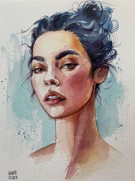 Person Art, Watercolor Art Face, Watercolor Face, Watercolour Portrait, Watercolor Portrait Painting, Watercolor Girl, Seni Cat Air, 수채화 그림, Lukisan Cat Air