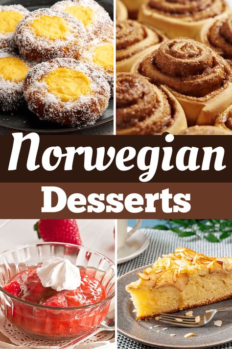 These Norwegian desserts are sweet, simple, and oh-so-satisfying! From cookies to cakes to pie, Norway has some of the best treats around. Danish Baking Recipes, Norweigen Christmas Cookies, Norwegian Dessert Recipes, Scandinavian Baked Goods, Norwegian Bread Recipes, Norway Desserts, Norweigen Food, Norwegian Deserts, Nordic Desserts