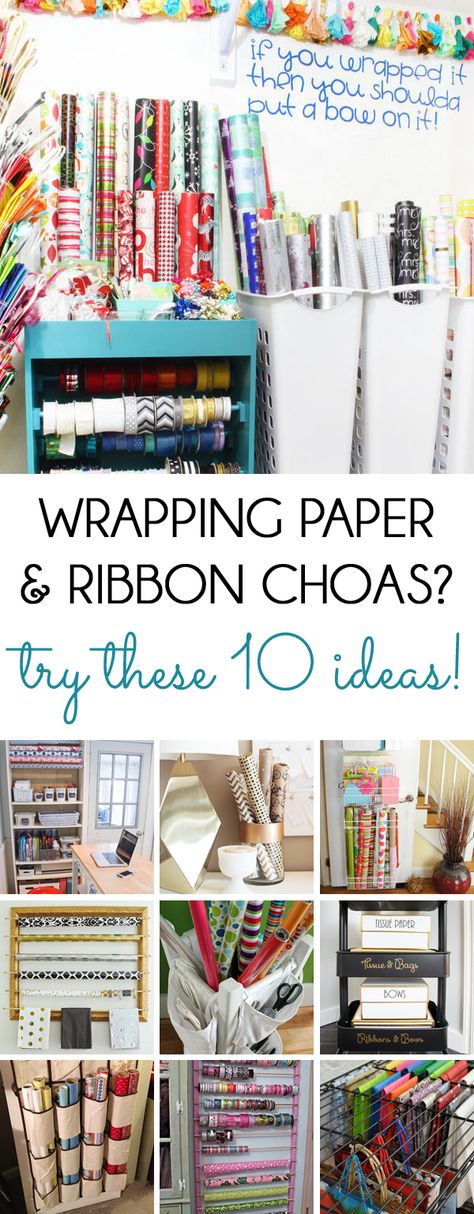 {organizing with style} 10 Genius Wrapping Paper Organizing Ideas Wrapping Paper Organizer, Tissue Paper Storage, Gift Bag Organization, Gift Bag Storage, Craft Room Closet, Wrapping Paper Organization, Wrapping Paper Storage, Gift Wrapping Station, Gift Wrap Storage