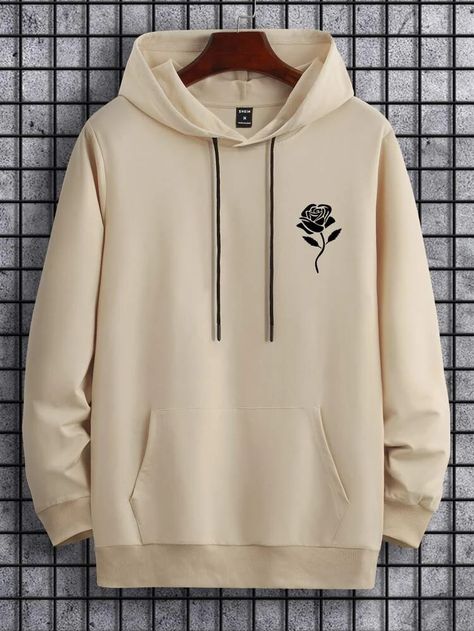 Hombres Capucha con estampado de rosa con bolsillo de canguro con cordón | Mode de Mujer | SHEIN España Trendy Shirt Designs, Floral Pullover, Stylish Hoodies, Men Hoodies, Men Stylish Dress, Letter Print Hoodie, Khaki Fashion, Cool Hoodies, Workout Hoodie