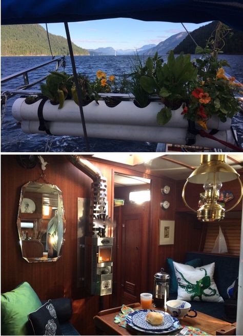 Live Aboard Sailboat, Homey Touches, Liveaboard Sailboat, Boat Living, Sailboat Interior, Hydroponic Garden, Tiny House Blog, Sailboat Living, Sail Life