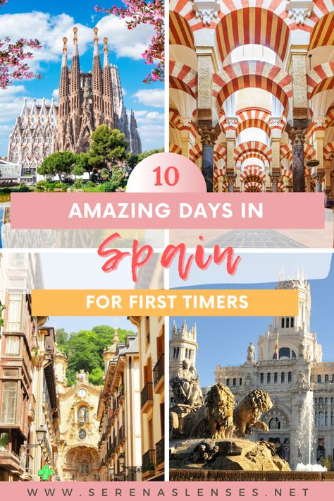 Pinterest Pin: 10 Amazing days in Spain for first timers Spain 10 Day Itinerary, Spain Itenary, Spain Itinerary 10 Days, What To Do In Spain, Spain Portugal Itinerary, Spain Trip Itinerary, Spain In November, 10 Days In Spain, Traveling Spain