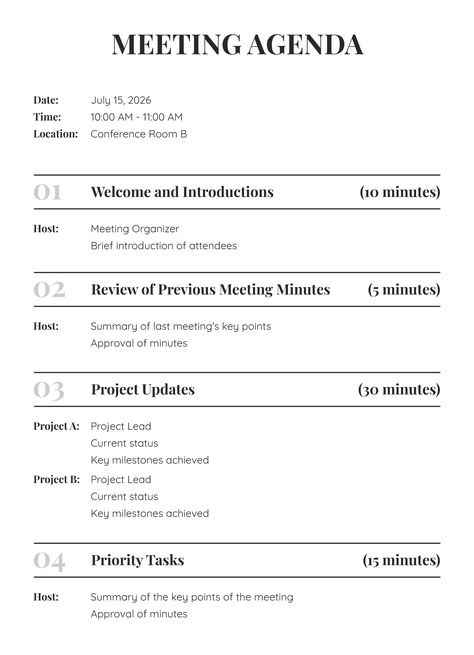 An easy-to-edit meeting agenda template for Google Docs. Board Meeting Agenda Template, Team Meeting Agenda Template, Team Meeting Agenda, Family Meetings, Agenda Design, Pta Meeting, Effective Meetings, Strategy Meeting, Meeting Agenda Template