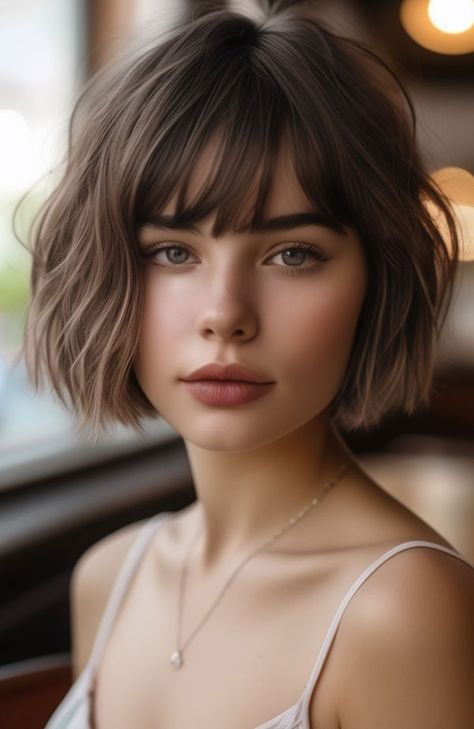 35 French Bob Haircuts : Textured French Bob with Straight Bangs Grey French Bob With Fringe, French Bob With Side Bangs, Bob With Straight Bangs, Haircut Ideas Brown Hair, Short Hairstyles 2015, Hair Cuts 2017, Ideas Haircut, French Bob, Hairstyle Short