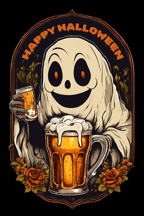 Happy Halloween Ghost Beer Long Sleeve T-Shirt Halloween Beer, Halloween Artwork, Halloween Long Sleeve, Pumpkin Head, Halloween Ghost, Drinking Beer, Halloween Ghosts, Long Sleeve T Shirts, Sloth