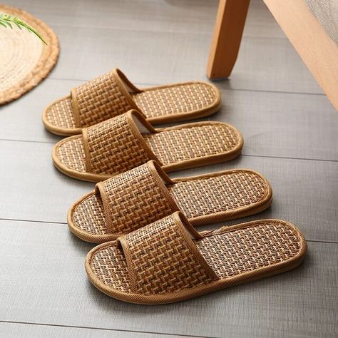 Spring And Summer Bamboo Woven Rattan And Grass Lovers Straw Mat Slippers Indoor Wooden Floor Home Linen Slippers - Men's Slippers - AliExpress Linen Slippers, Special Makeup, Bamboo Toothbrush, Bamboo Weaving, Closet Accessories, Use Of Plastic, Green Bottom, Woven Rattan, Wooden Floor