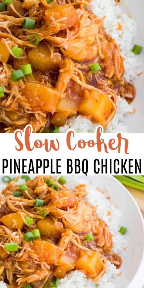 Pineapple Shredded Chicken, Crockpot Recipe Summer, Barbecue Pineapple Chicken Crockpot, Slow Cooker Bbq Pineapple Chicken, Pineapple Pulled Chicken, Bbq Chicken Over Rice, Slow Cooker Pineapple Chicken Recipes, Chicken With Pineapple Recipes Crockpot, Chicken Pineapple Recipe Crock Pots