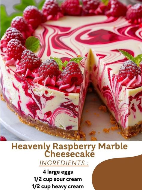 Marbled Cheesecake Recipes, Marble Cheesecake, Cheesecake Ingredients, Raspberry Swirl Cheesecake, Candy Birthday Cakes, Marble Cake Recipes, Grandma's Recipes, Tart Dessert, Delicious Deserts