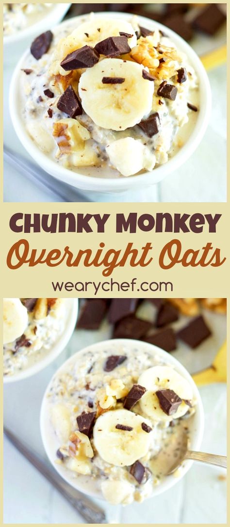 Light Breakfast Ideas Healthy Low Carb, Meal Prep Tips For Beginners, Overnight Oats With Nutella, Chunky Monkey Overnight Oats, Frozen Recipes, Weight Watcher Desserts, Oat Recipes Healthy, Easy Overnight Oats, Overnight Oats Recipe Healthy