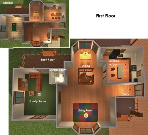 Mod The Sims - 322 Bay View Dr ~ Maxis Make-Over: Now with Basement and Carport - NO CC Ikea Home, Spiral Stairs, Apartment Life, Game Pictures, Bay View, Back Porch, Sims 2, 2 Bed, Kitchen Styling