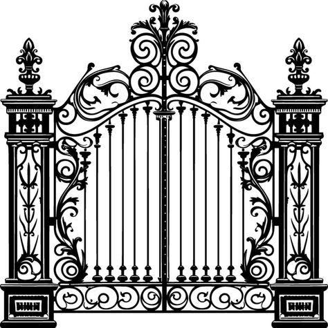 Gate Silhouette, Gate Drawing, Gothic Gate, Victorian Gate, Fence And Gate, Installation Ideas, Small House Front Design, Metal Gates, Wrought Iron Fences