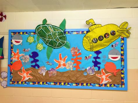 Sea Creature Poster, Under The Sea Board Ideas, Happy To Sea You Bulletin Board, Under The Sea Display Board, Sea Classroom Decorations, Ocean Themed Bulletin Boards, Under The Sea Bulletin Board Ideas, Under The Sea Bulletin Board, Spring Craftivity