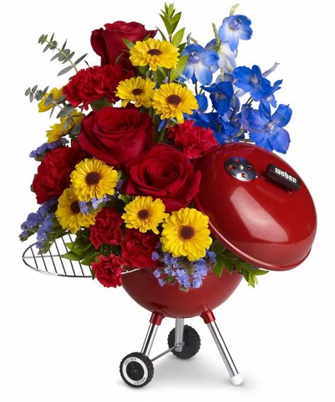 Weber Grill Bouquet | Pueblo (CO) Flowers For Him | Campbell's Flowers Manly Gifts, Man Bouquet, Beautiful Bouquets, Church Flowers, Colorful Bouquet, Americana Decor, Same Day Flower Delivery, Local Florist, Perfect Plants