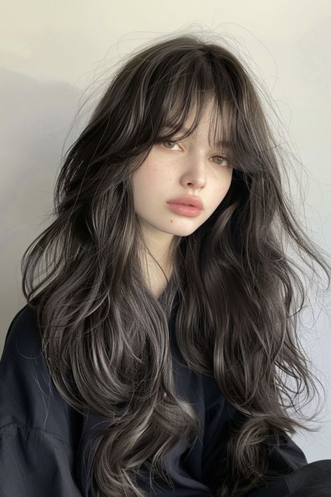 Hair Cut With Bangs For Girl Long, Bangs Layers Long Hair, Long Dark Hair With Bangs, Long Layered Haircuts With Bangs, Asian Long Hair, Asian Bangs, Hair Inspiration Long, Cornrow Hairstyles, Asian Hair