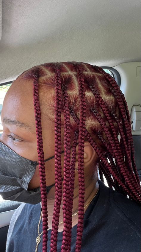 Burgundy Hair Box Braids, Braids For Red Hair, Red Knotless Box Braids Medium, Magenta Knotless Braids, Burgundy Hairstyles Black Women, Dark Red Hair Braids, Burgundy Hair Black Women Braids, Dark Red 4c Hair, Dark Red Box Braids